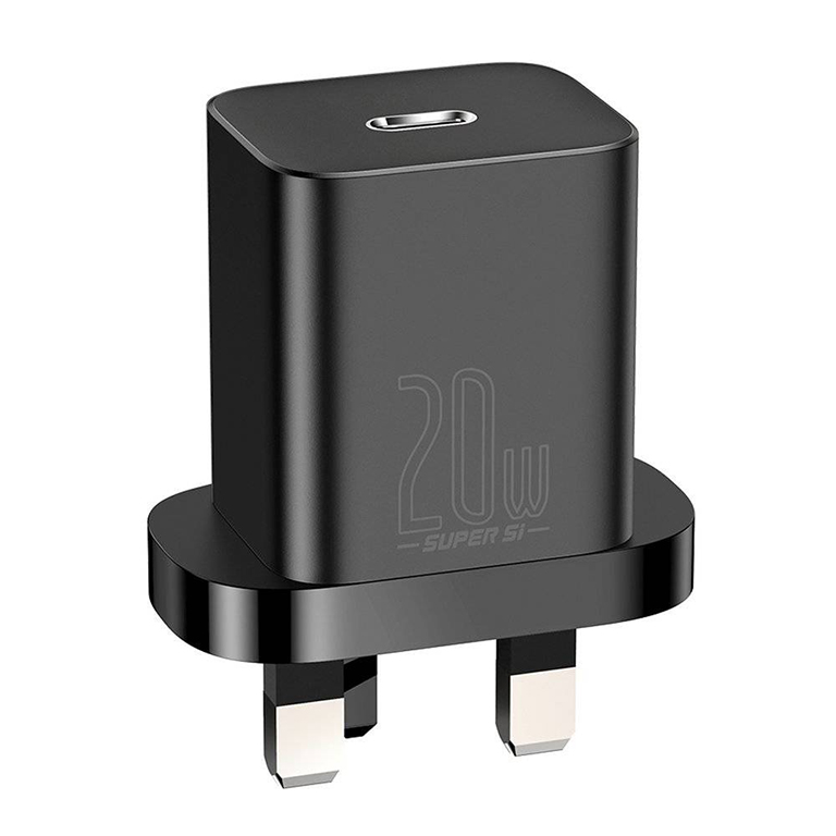 Baseus Super Si Quick Charger 1C 20W CN 2 Pin Sets Black（With Baseus Simple Wisdom Data Cable (Type-C to iP 1m) Black