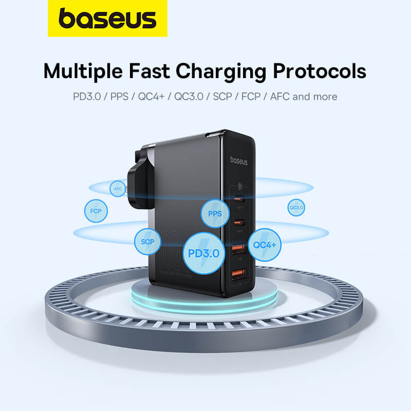 basuse gan5 100w 2+c 2 Baseus GaN5 Pro Fast Charger C+U 100W CN 2 Pin Black (With Type-C to Type-C 100W 1m Cable Black)