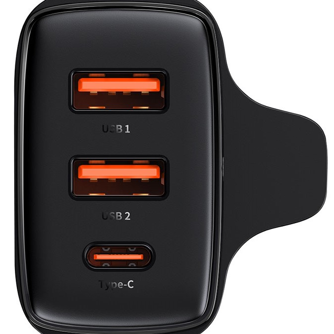 Baseus Compact Fast Charger 2U+C 30W UK 3 Pin Black