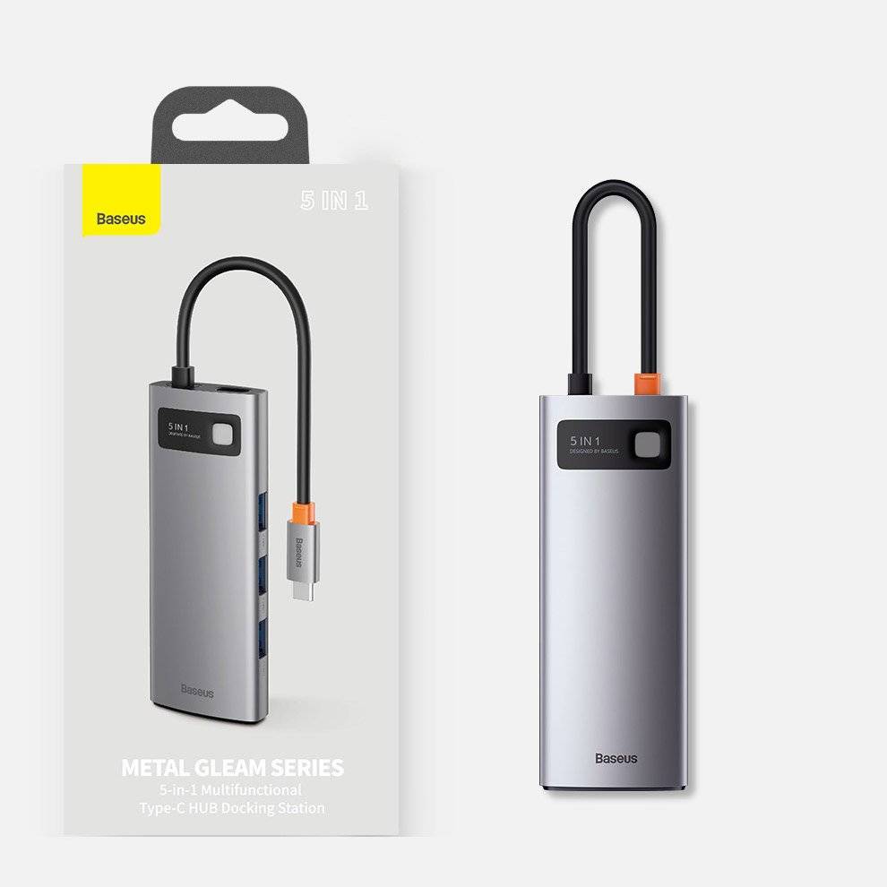 basuses 5 in 1 3 Baseus Star Joy Series 5-in-1 Multifunctional Type-C HUB Docking Station Gray