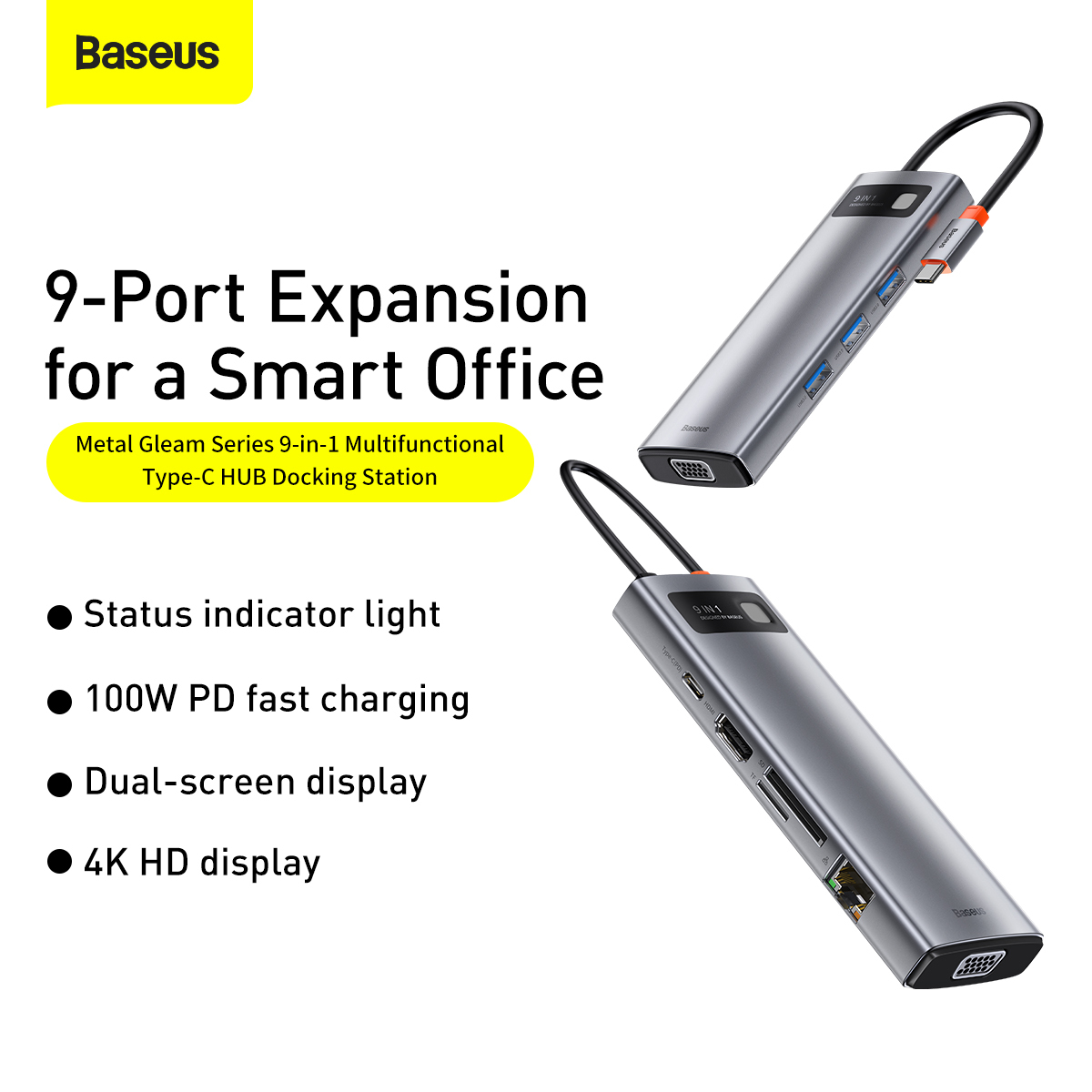 basuses 9 in 1 1 Baseus Metal Gleam / Star Joy Series 9-in-1 Multifunctional Type-C HUB Docking Station Space Grey