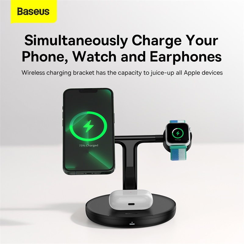 Baseus Swan 3-in-1 Wireless Magnetic Charging Bracket 20W Black Universal version （ Include：USB For type-C 3A 1m） :Watch Charging Cable Not Included