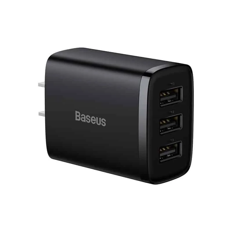 Baseus Compact Charger 17W 3 USB Ports CN 2 Pin Black