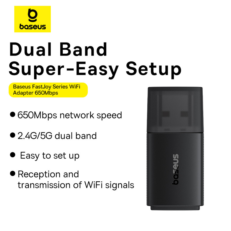 Baseus FastJoy Series WiFi Adapter 650Mbps Cluster Black