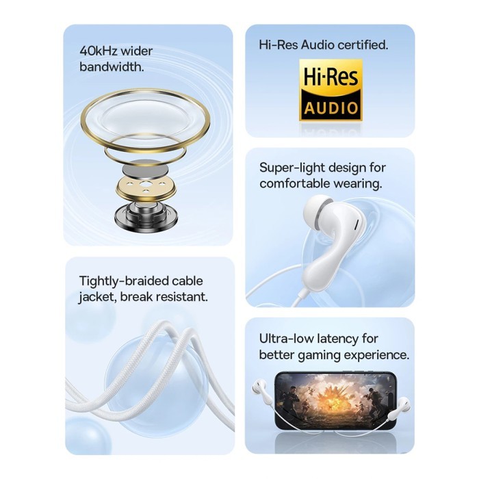 Baseus Encok HZ20 Wired Earphones Moon White