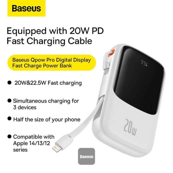 basuses qpow white Baseus Qpow Pro Digital Display Fast Charge Power Bank white