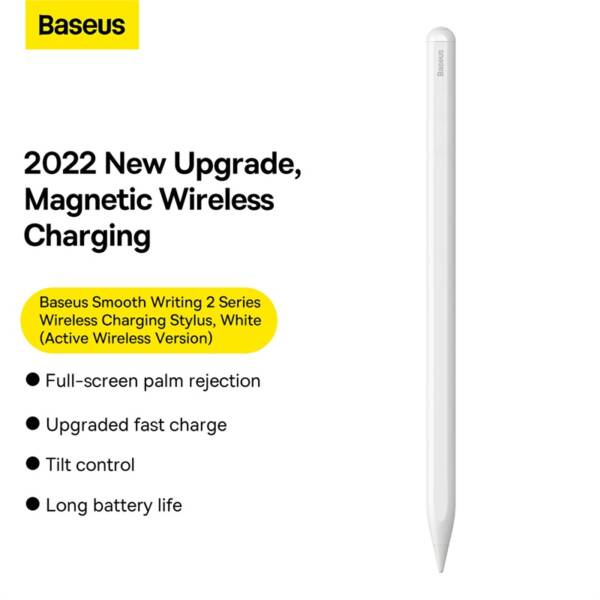 Baseus Smooth Writing 2 Series Wireless Charging Multifunctional Stylus, Moon White (Active Wireless Version with active pen tip) (App Control Access)