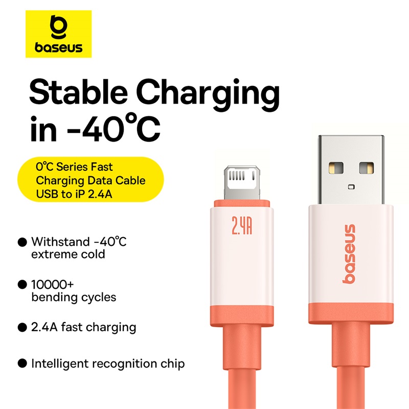 Baseus 0℃ Series Fast Charging Data Cable USB to iP 2.4A 2m Canyon Coral
