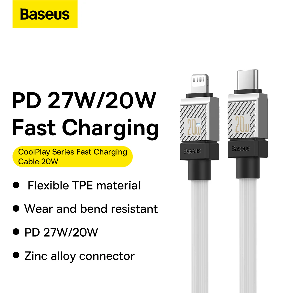 basuses coolplay 20w Baseus CoolPlay Series Fast Charging Cable Type-C to iP 20W 2m White