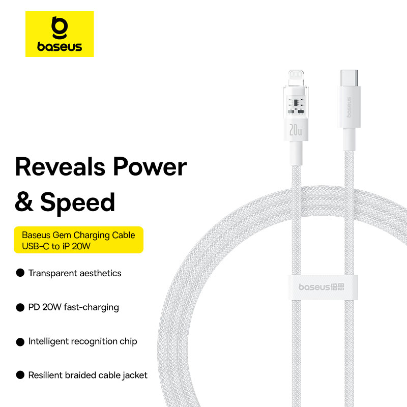 Baseus Gem Fast-Charging Data Cable USB-C to iP 20W 1m Moon White