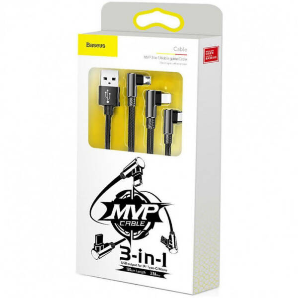 Baseus MVP 3-in-1 Mobile game Cable USB For M+L+T 3.5A 1.2m Black