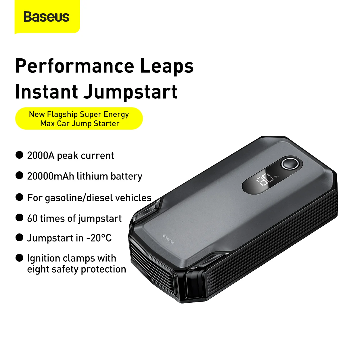 Baseus Super Energy Max Car Jump Starter（20000mAh, Peakcurrent 2000Amp, Continous use for 50 Times）Black