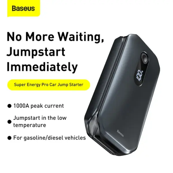 Baseus Super Energy Pro Car Jump Starter（12000mAh,5V/3A，Peak current 1000Amp, Continous use for 50 Times ）Black