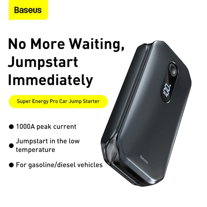 Baseus Super Energy Pro Car Jump Starter（12000mAh,5V/3A，Peak current 1000Amp, Continous use for 50 Times ）Black