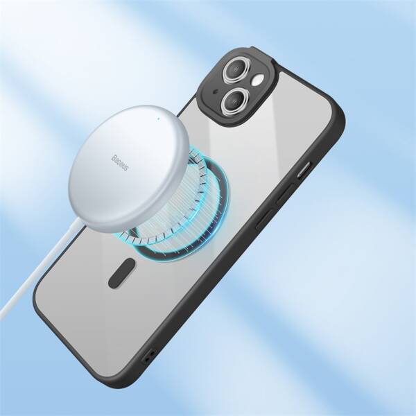 Baseus iPhone 14 Frame Series Magnetic Case (Pack of 1 with Full Coverage Tempered Glass Screen Protector and Cleaning kit), Black