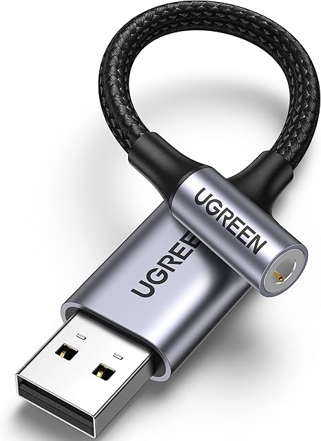 Ugreen USB 2.0 to 3.5mm Audio Adapter Aluminum Alloy 25cm (Dark Gray) CM477 - 30757